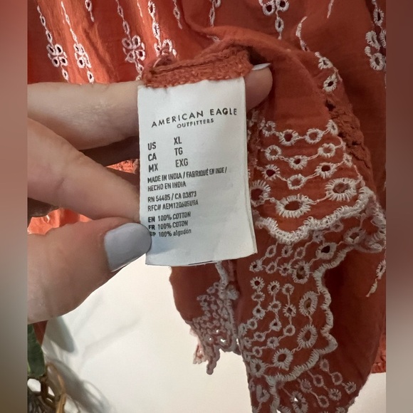American Eagle Eyelet Orange Cropped Blouse - Picture 4 of 4